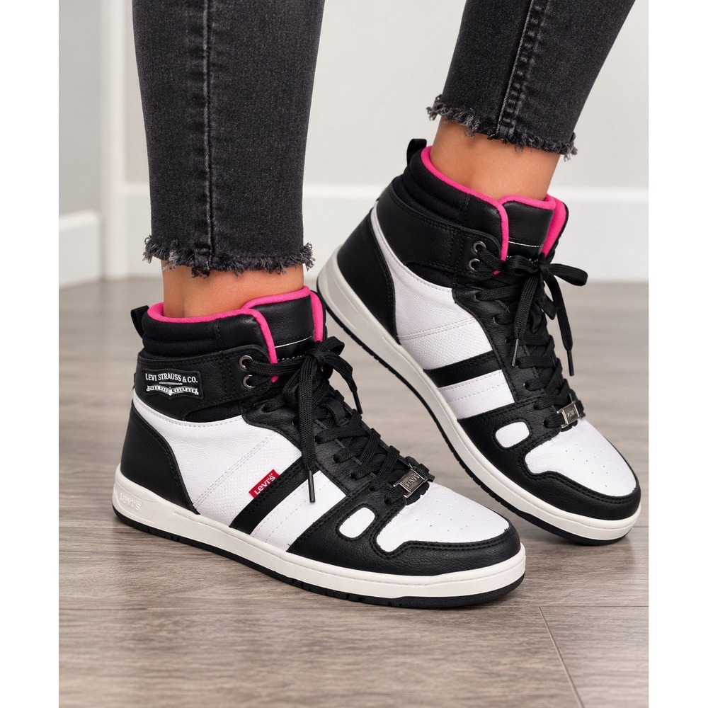 Levi's Women's 8.5 High Top Sneakers Black White Pink Lace Up Y2K Skate